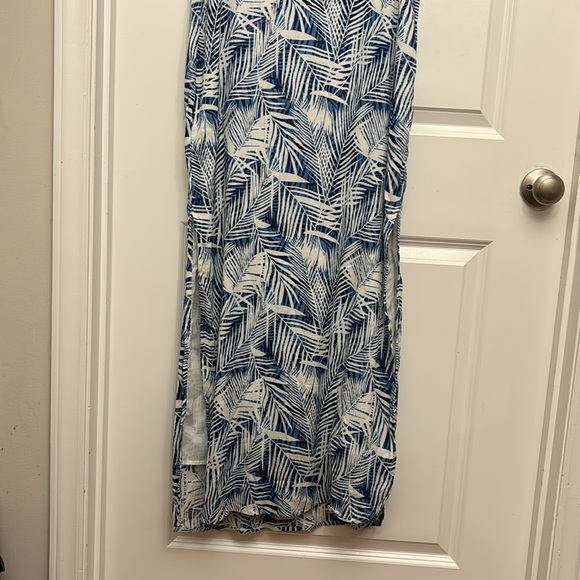 Lara Ethnics Dress Abstract Kavina Palm Slits Viscose Blue White Size S/M - Picture 2 of 11